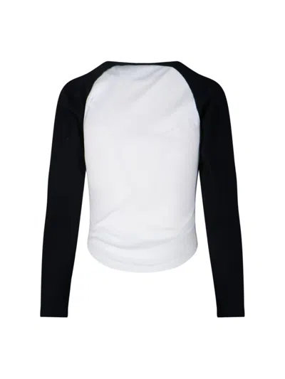 Courrèges Long-sleeved Contrast T-shirt With Rounded Hem And Logo Print In Black