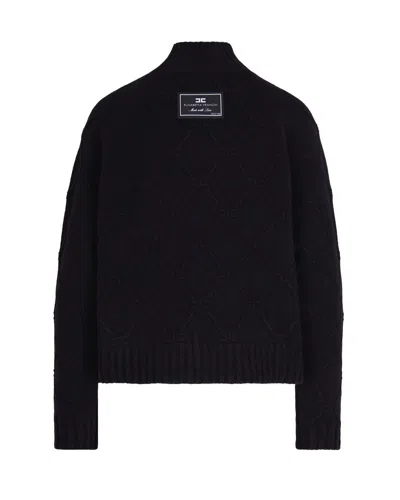 Elisabetta Franchi Black Jacquard Diamond Sweater In Black