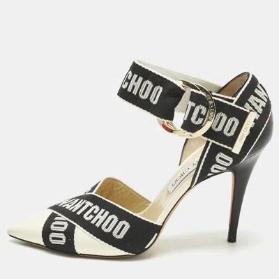 Pre-owned Jimmy Choo Black Canvas And Leather Pointed Toe Ankle Strap Pumps Size 40