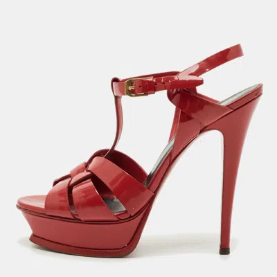 Pre-owned Saint Laurent Red Patent Leather Tribute Platform Sandals Size 39