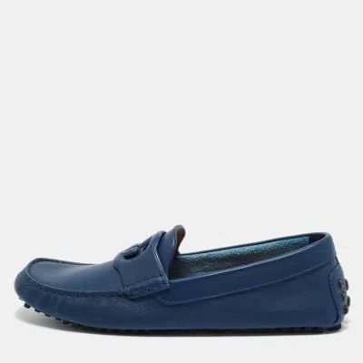Pre-owned Gucci Blue Leather Interlocking G Loafers Size 43.5