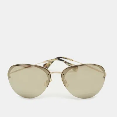 Pre-owned Miu Miu Gold Mirrored Smu 53p Aviator Sunglasses