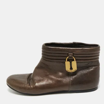 Pre-owned Marc By Marc Jacobs Brown Leather Ankle Length Engineer Buckle Boots Size 38