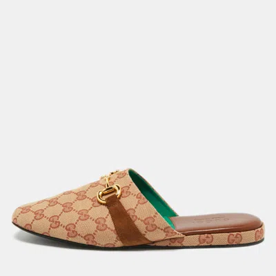 Pre-owned Gucci Beige Gg Canvas And Suede Princetown Mules Size 42 In Sand