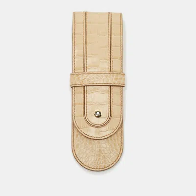 Pre-owned Montblanc Beige Croc Embossed Leather Boheme Pen Pouch In Sand