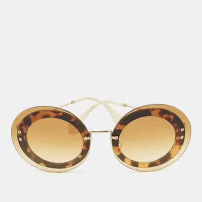 Pre-owned Miu Miu Tortoise Brown Gradient Smu10r Round Sunglasses