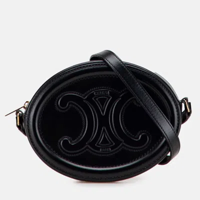 Pre-owned Celine Small Calfskin Black Cuir Triomphe Oval Crossbody