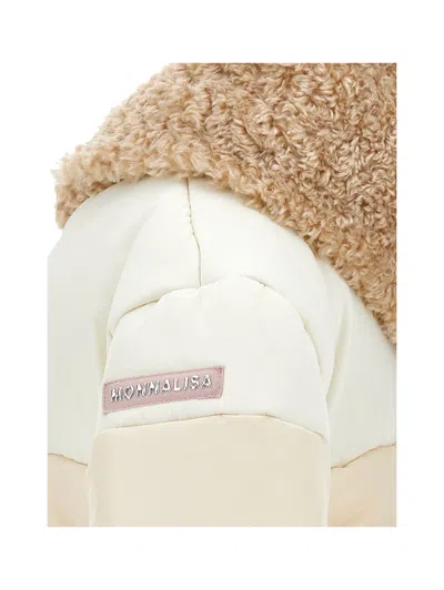 Monnalisa Patchwork Down Jacket With Zip And Hood In Brown