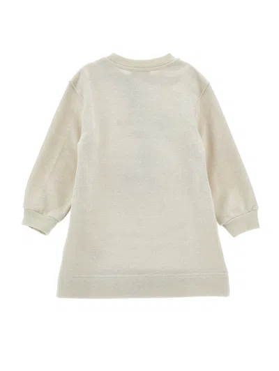 Monnalisa Kids' White Crewneck With Bow Detail On The Front And Print On The Front In Cotton Blend Girl In Neutral