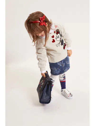 Monnalisa Kids' X Disney Minnie Mouse Embroidered Sweatshirt In Neutral