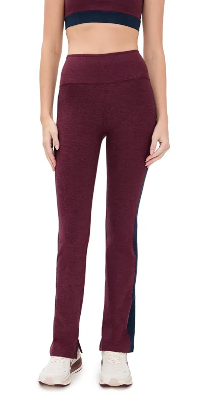 Beyond Yoga Spacedye Gemini Colorblock Side Slit Pants Midnight Burgundy Heather In Burgundy