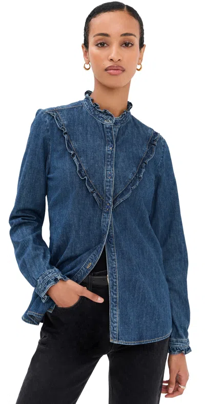 Nili Lotan Marcela Ruffled-collar Shirt In Blue
