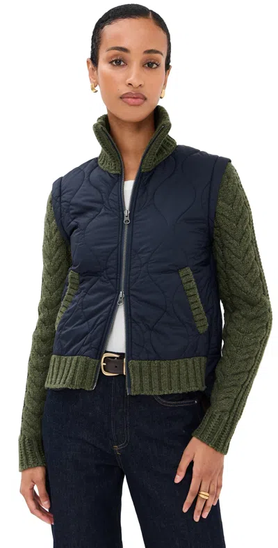 Veronica Beard Patra Cable-knit Wool-blend And Quilted Shell Jacket In Blue