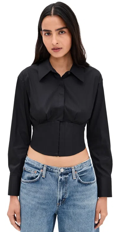Alice And Olivia Edie Corset Button Down Black In Black