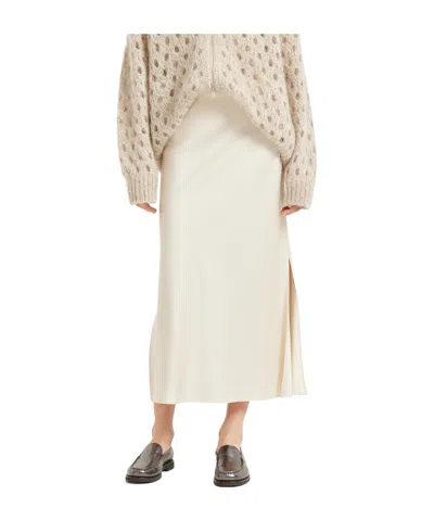 Brunello Cucinelli Side-split Midi Skirt In Neutral