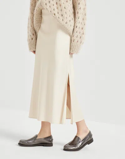 Brunello Cucinelli Side-split Midi Skirt In Neutral