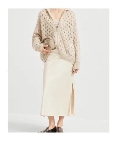 Brunello Cucinelli Side-split Midi Skirt In Neutral