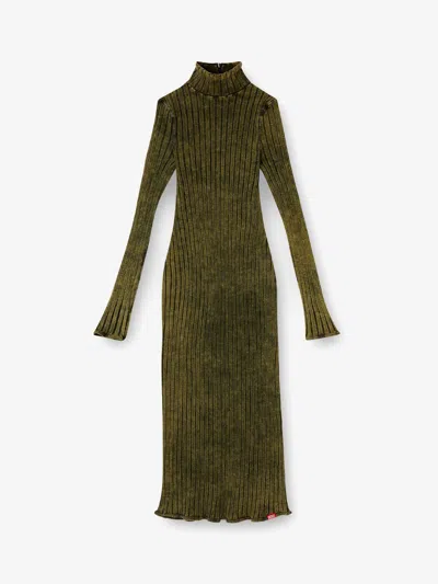 Diesel Stretch Cotton Midi Dress With High Neck In Black