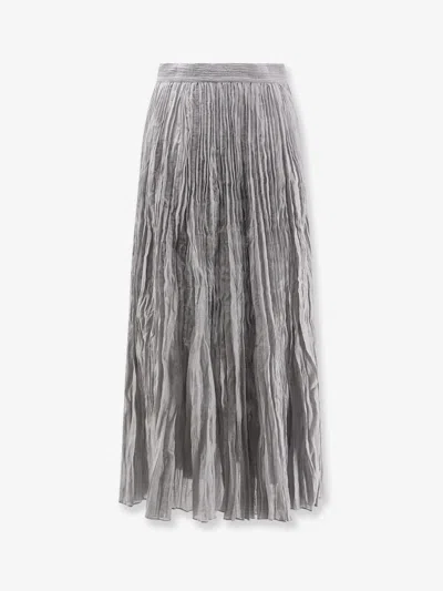 Totême Plissé-organic Cotton-blend Maxi Skirt In Gray