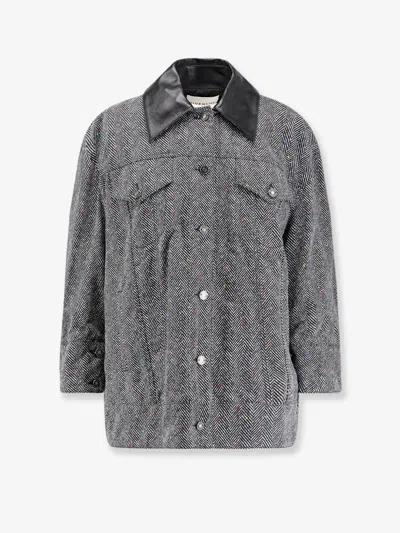 Givenchy Herringbone Pattern Cotton Jacket With Leather Collar In Gray