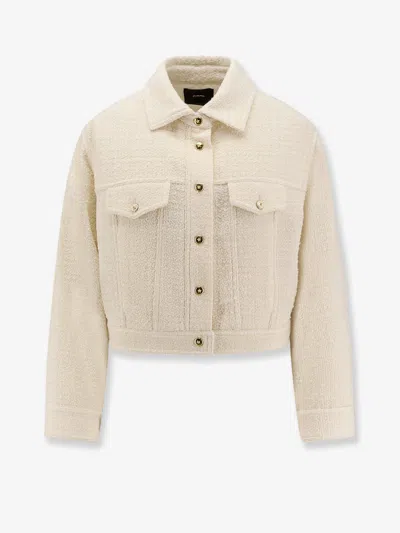 Pinko Textured Tweed Jacket With Golden Buttons In Neutral