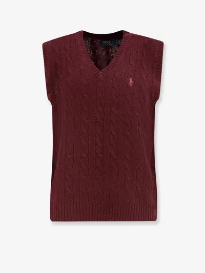 Polo Ralph Lauren Bordeaux Sleeveless Vest With V Neck And Pony Embroidery On The Front In Wool And Cashmere Man In Brown