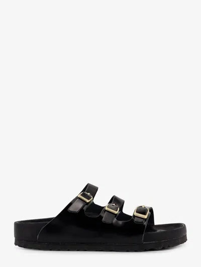 Birkenstock Arizona Sandalwood In Black Patent Leather With Three Buckles In Black
