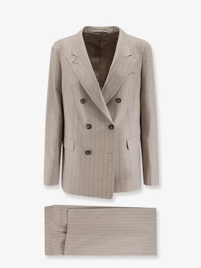 Tagliatore Parigi Virgin Wool Suit With Pinstriped Pattern In Brown