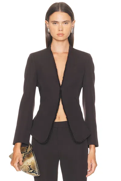Alexander Mcqueen Mcqueen Raw Edge Wool Canvas Peplum Blazer In Brown