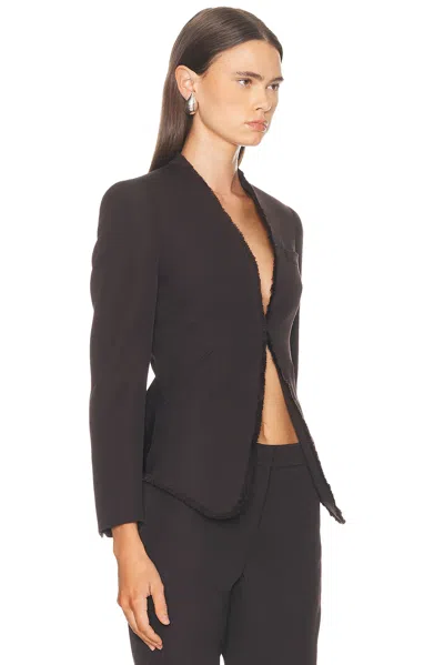 Alexander Mcqueen Mcqueen Raw Edge Wool Canvas Peplum Blazer In Brown
