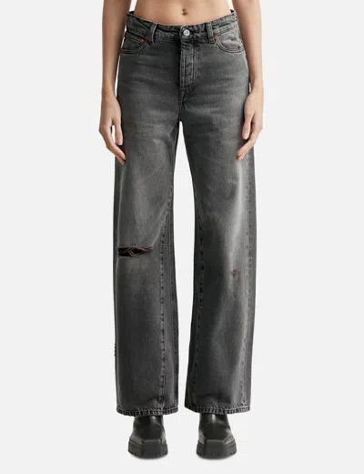 Our Legacy Distressed Wide-leg Jeans With Faded Black Wash In Gray