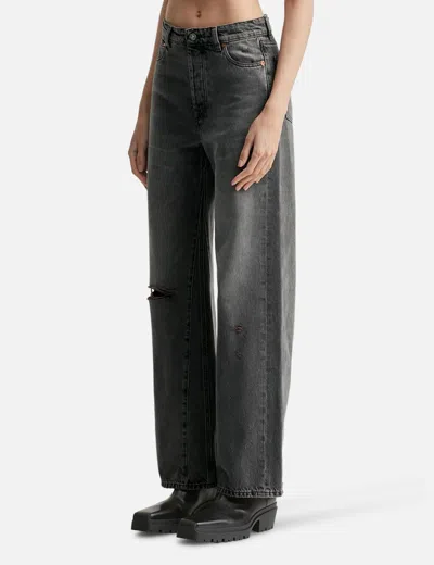 Our Legacy Distressed Wide-leg Jeans With Faded Black Wash In Gray