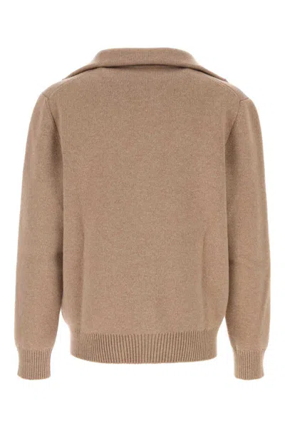 Bottega Veneta Wool Cardigan With Folded Collar And Ribbed Cuffs In Brown