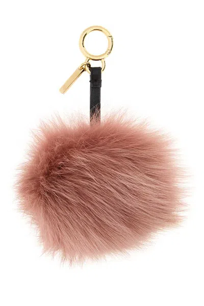 Fendi Antiqued Pink Fur Pompom Key Ring In Pink