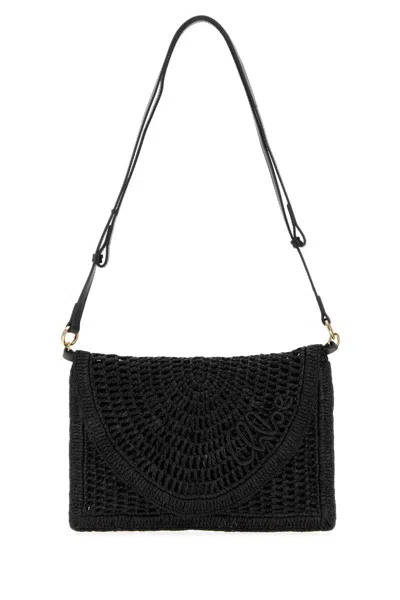 Chloé Chloe Black Raffia Summer Banana Crossbody Bag In Black