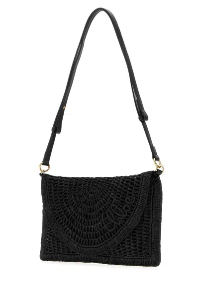Chloé Chloe Black Raffia Summer Banana Crossbody Bag In Black