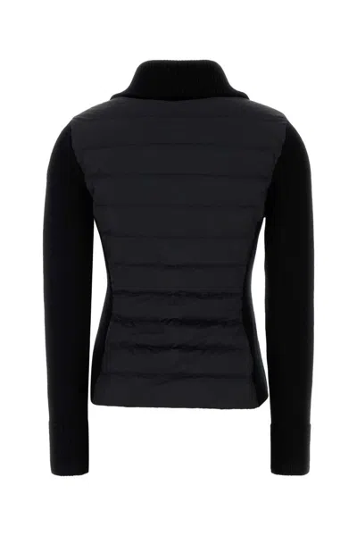 Moncler Two-material Cardigan With Goose Down Padding And High Neck In Black