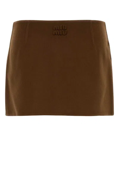 Miu Miu High-waisted Mini Skirt In Wool Blend In Brown
