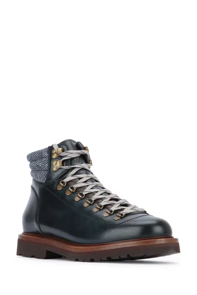Brunello Cucinelli Lace-up Herringbone-detail Hiking Boots In Black