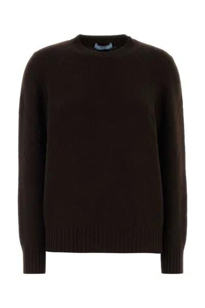 Prada Dark Brown Wool Blend Sweater In Brown