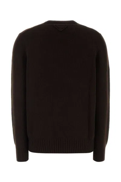 Prada Dark Brown Wool Blend Sweater In Brown