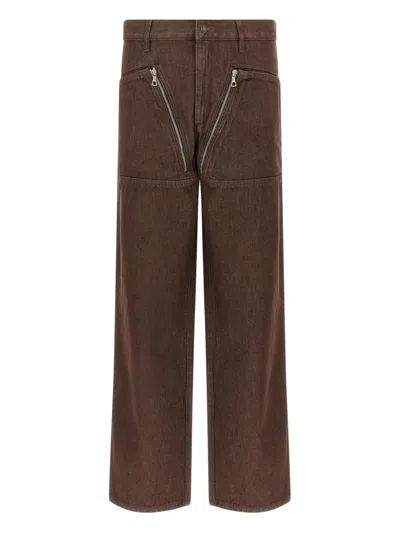Dries Van Noten Wide Leg Trousers Zip Pockets In Brown