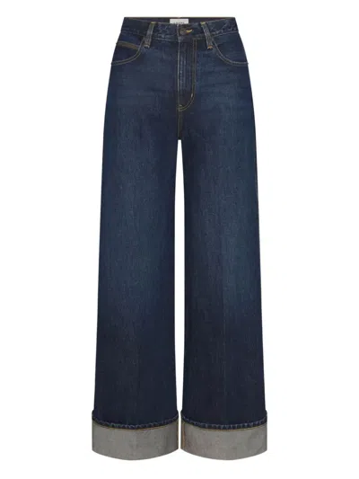 Frame Womens Spencer The Cuffed Wide-leg Denim Jeans In Blue