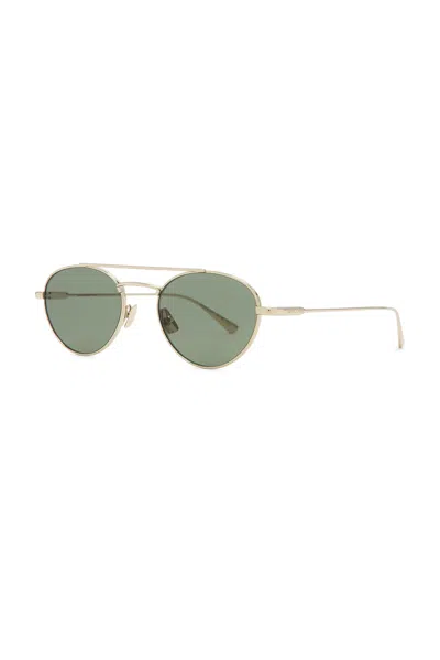 Saint Laurent Silver-silver-grey Metal Sunglasses In Green