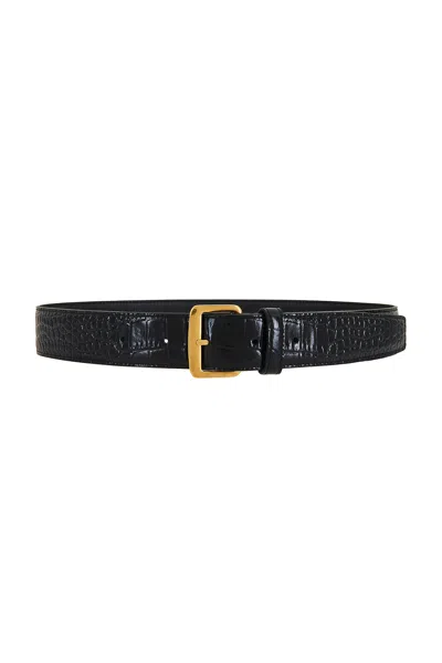 Saint Laurent Croc Embossed Belt In Black