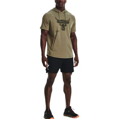 Under Armour Project Rock Terry Short Sleeve Hoodie 'green' In Brown