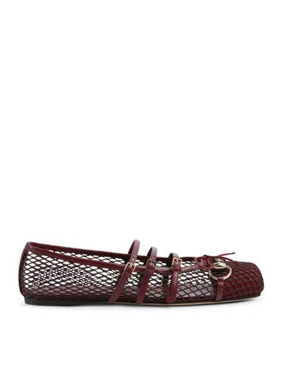 Gucci Net Nappa Triple-strap Horsebit Ballerina Flats In Red