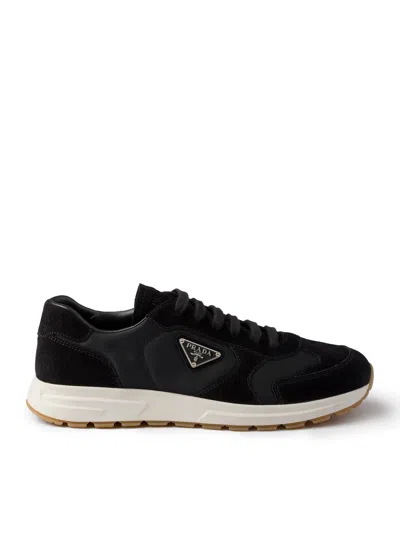 Prada Prax Suede And Re-nylon Sneakers In Black