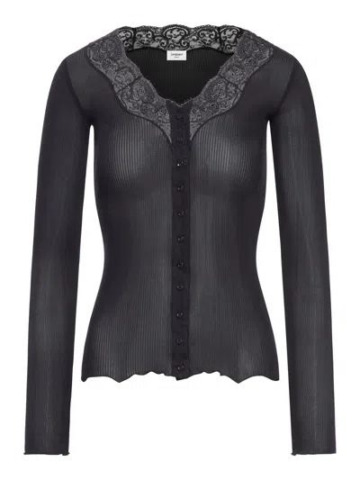 Saint Laurent Silk And Ribbed Lace Cardigan In Black