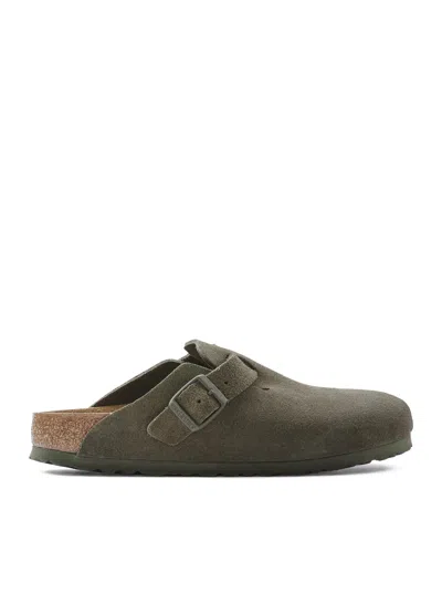 Birkenstock Mens Thyme Suede Boston Logo-embossed Suede Clogs In Green